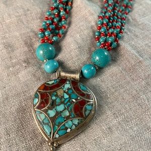 Turquoise and coral necklace